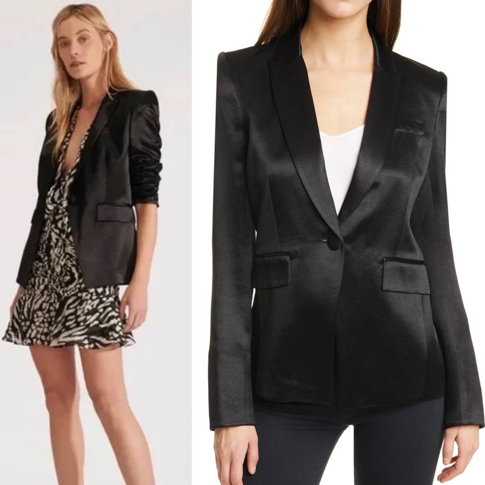 Nwt Sz 14 Veronica Beard Black Satin Athens Dickey Jacket Blazer New